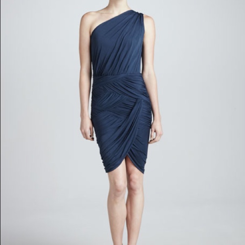 Halston Heritage one shoulder cocktail dress in Ocean blue